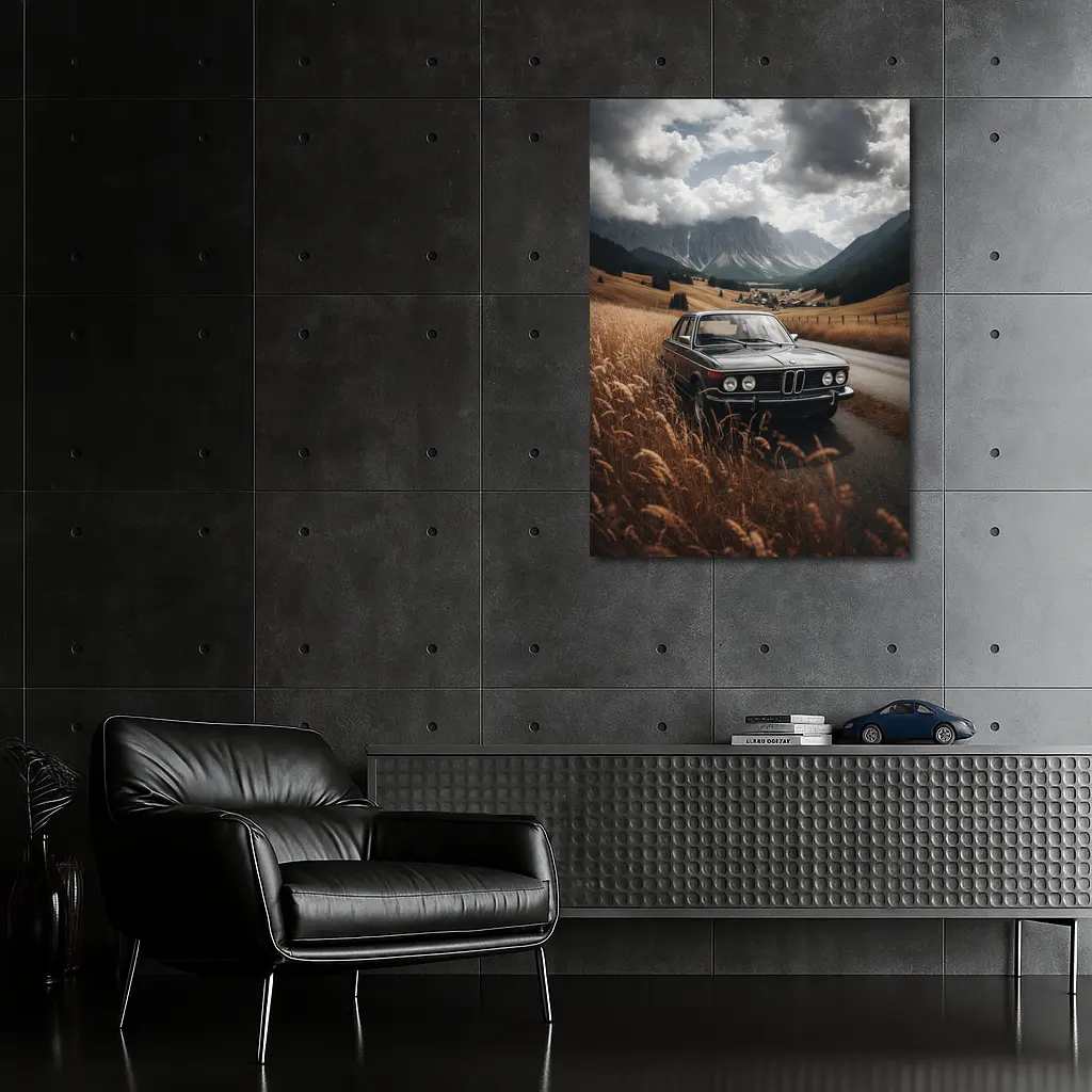 Classic BMW Sedan Mountain Valley Road – Wall Art