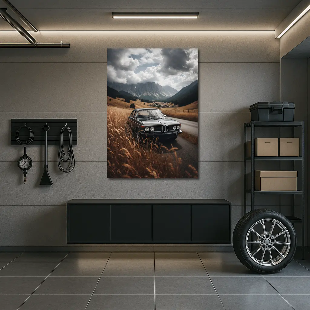 Classic BMW Sedan Mountain Valley Road – Wall Art
