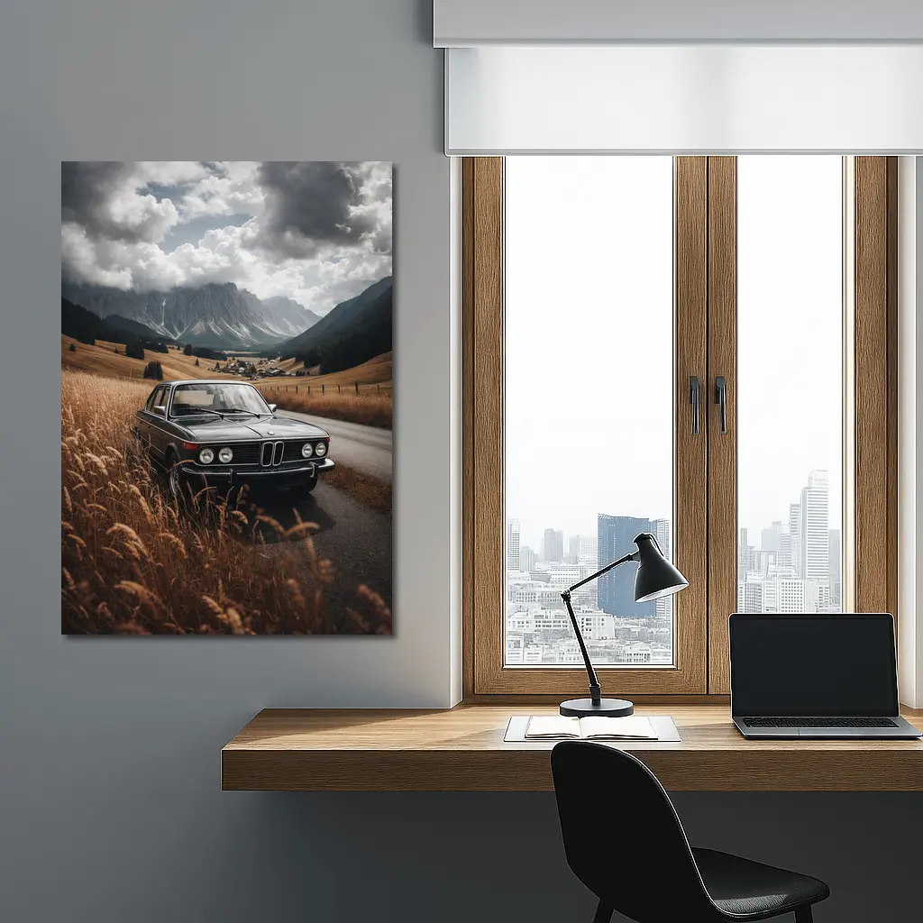 Classic BMW Sedan Mountain Valley Road – Wall Art