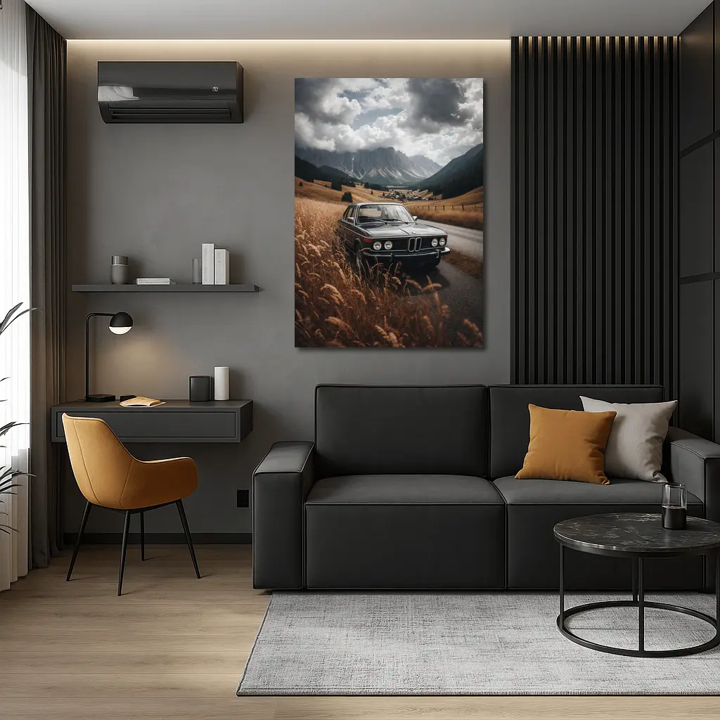 Classic BMW Sedan Mountain Valley Road – Wall Art