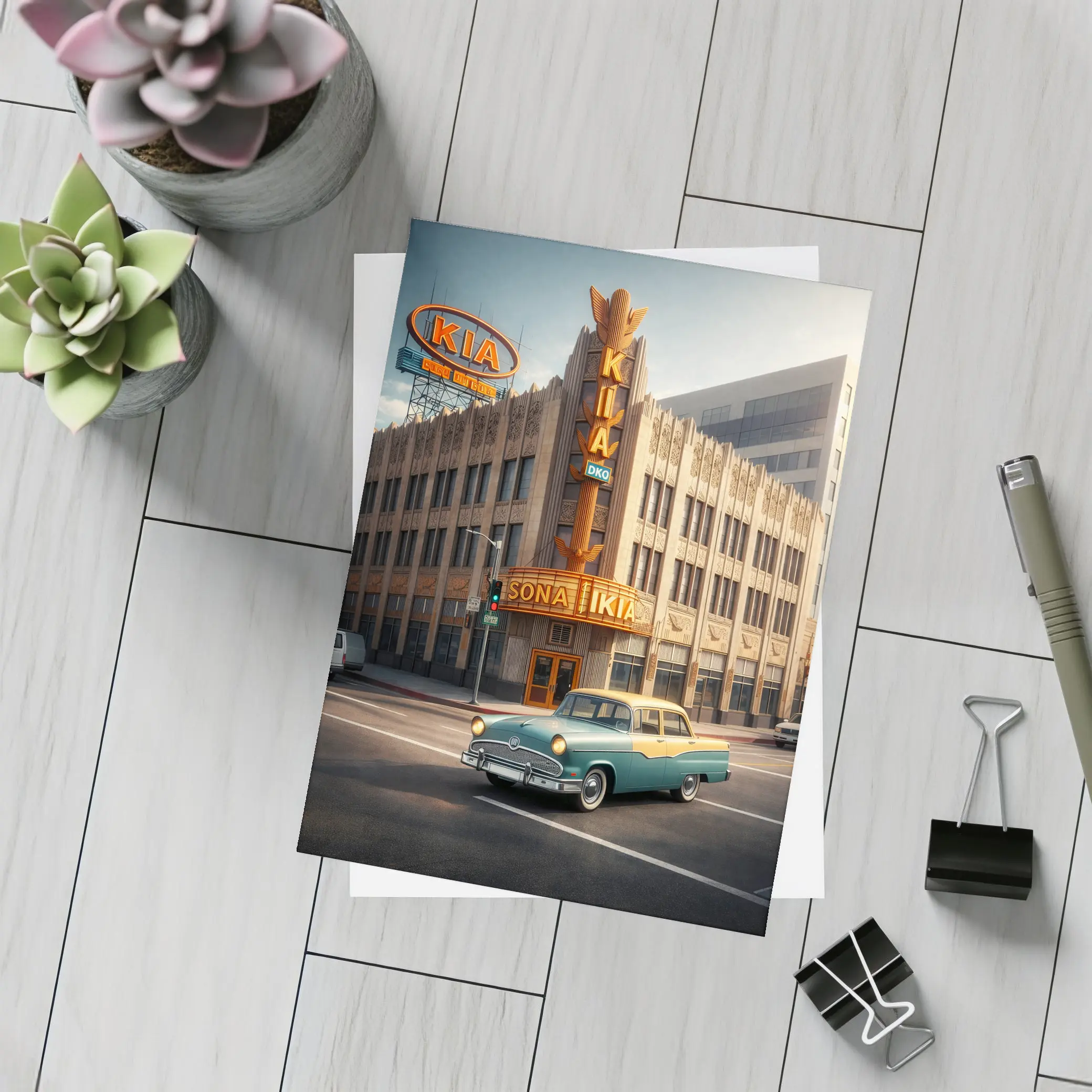Kia Classic Car Retro Los Angeles Street – Postcards