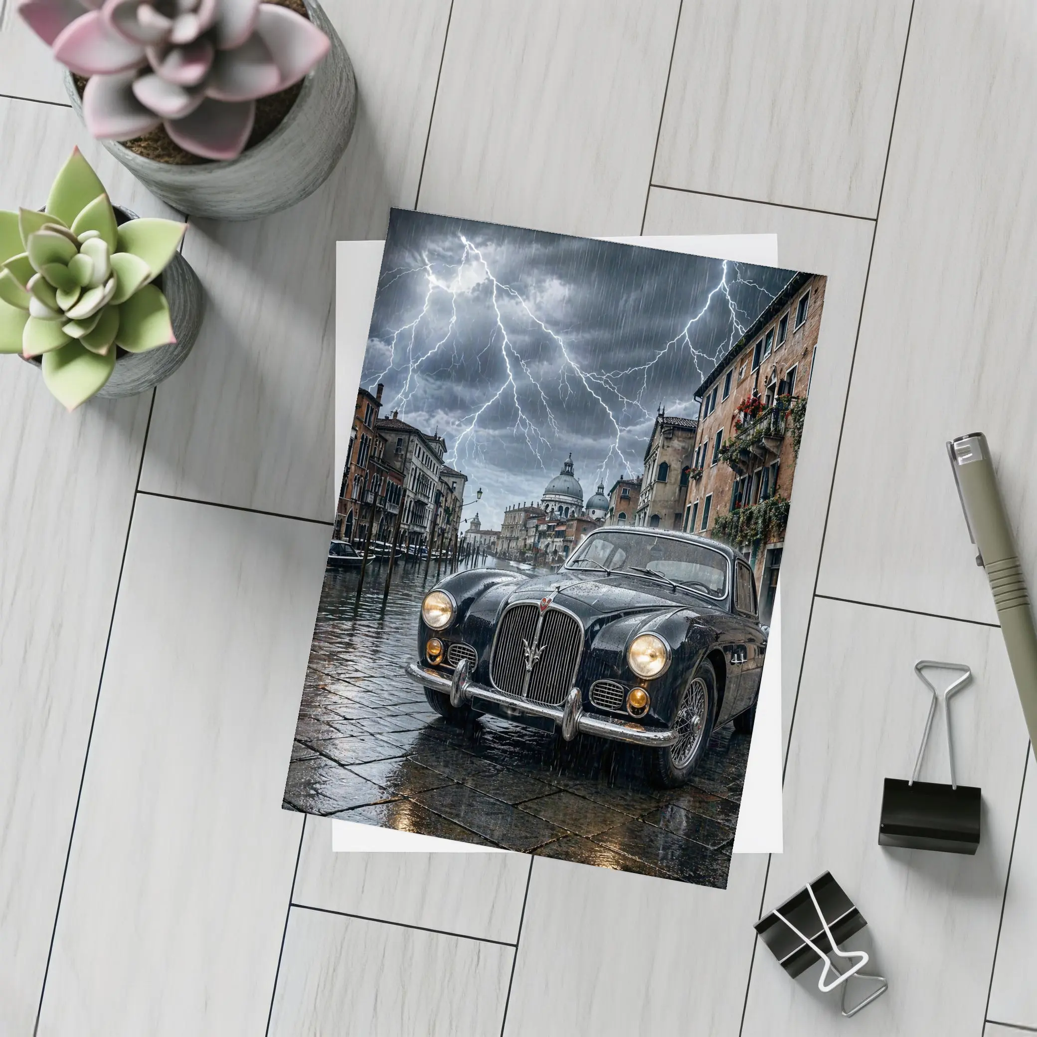 Maserati Classic Car Venice Thunderstorm Night – Postcards