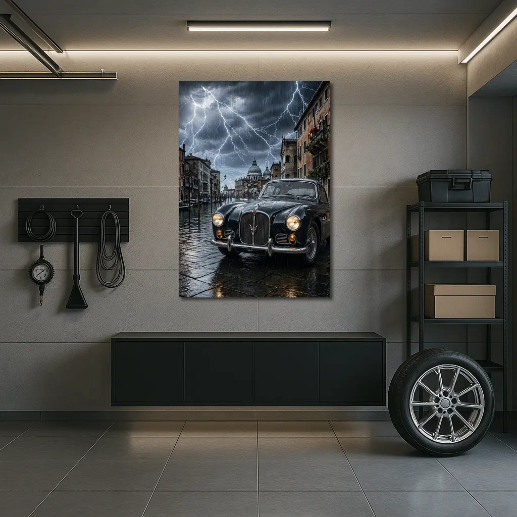 Maserati Classic Car Venice Thunderstorm Night – Wall Art