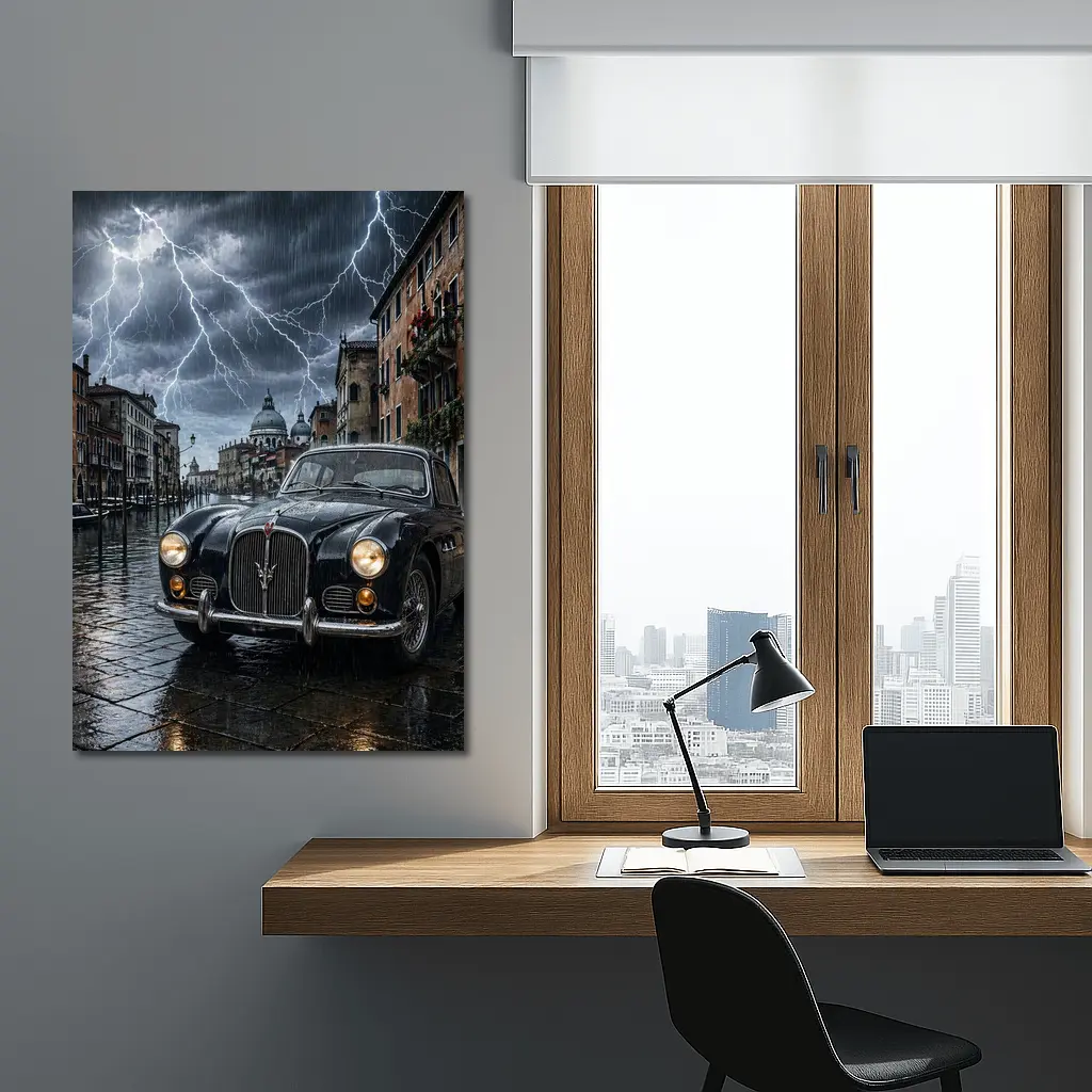 Maserati Classic Car Venice Thunderstorm Night – Wall Art