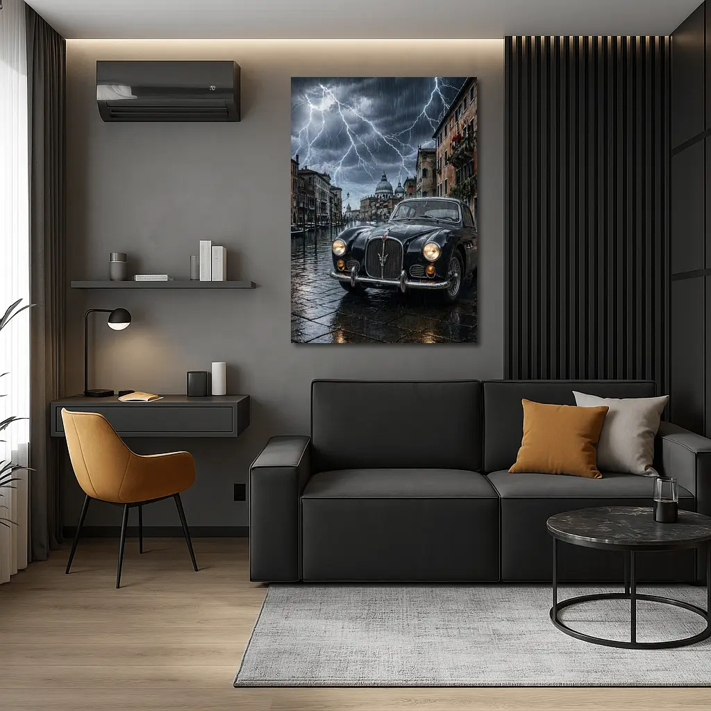 Maserati Classic Car Venice Thunderstorm Night – Wall Art