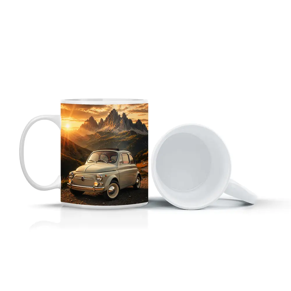 Fiat 500 Classic Car Mountain Sunset – Mugs
