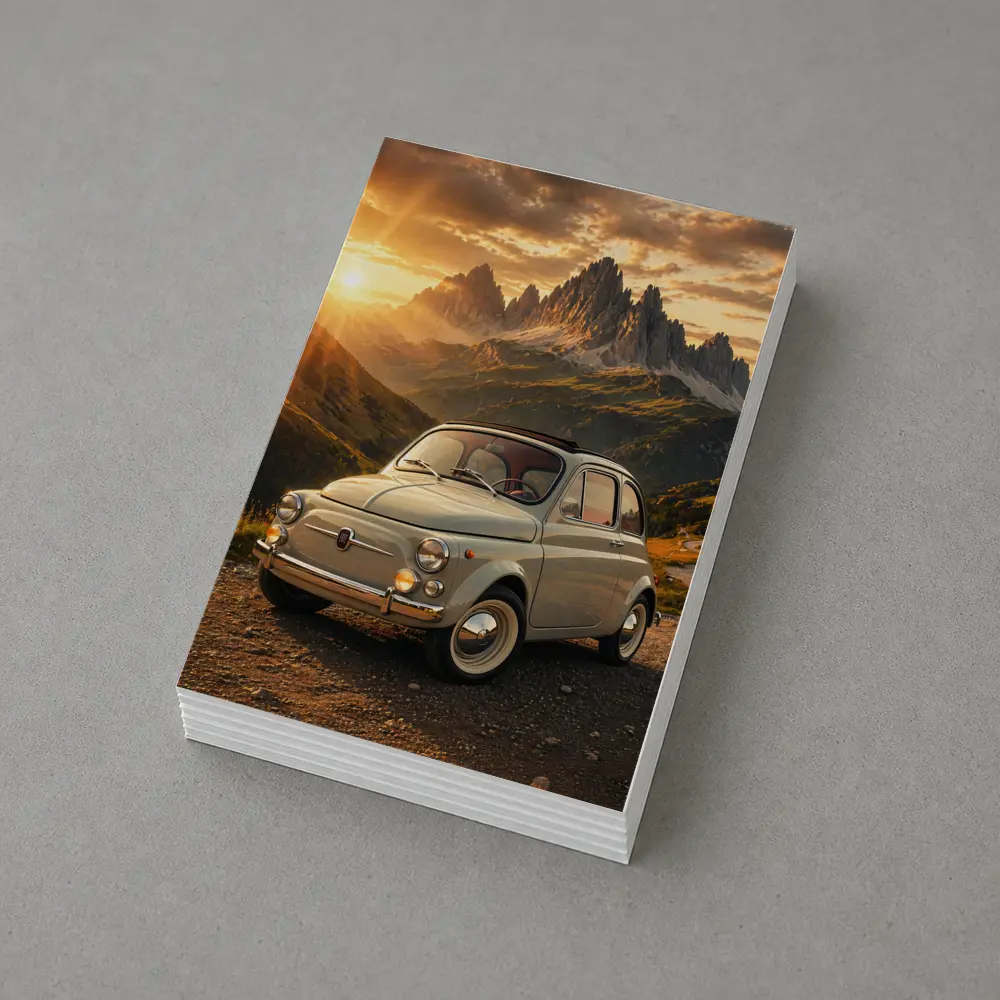 Fiat 500 Classic Car Mountain Sunset – Postcards