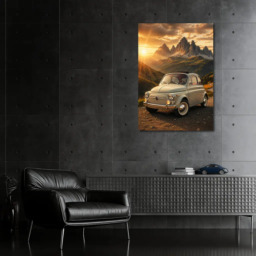 Fiat 500 Classic Car Mountain Sunset – Wall Art
