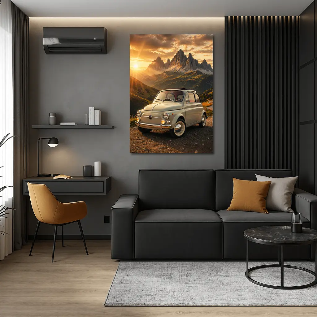 Fiat 500 Classic Car Mountain Sunset – Wall Art