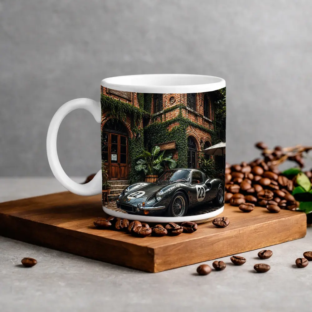 Ferrari Classic Racing Car Ivy Brick Building – Mugs