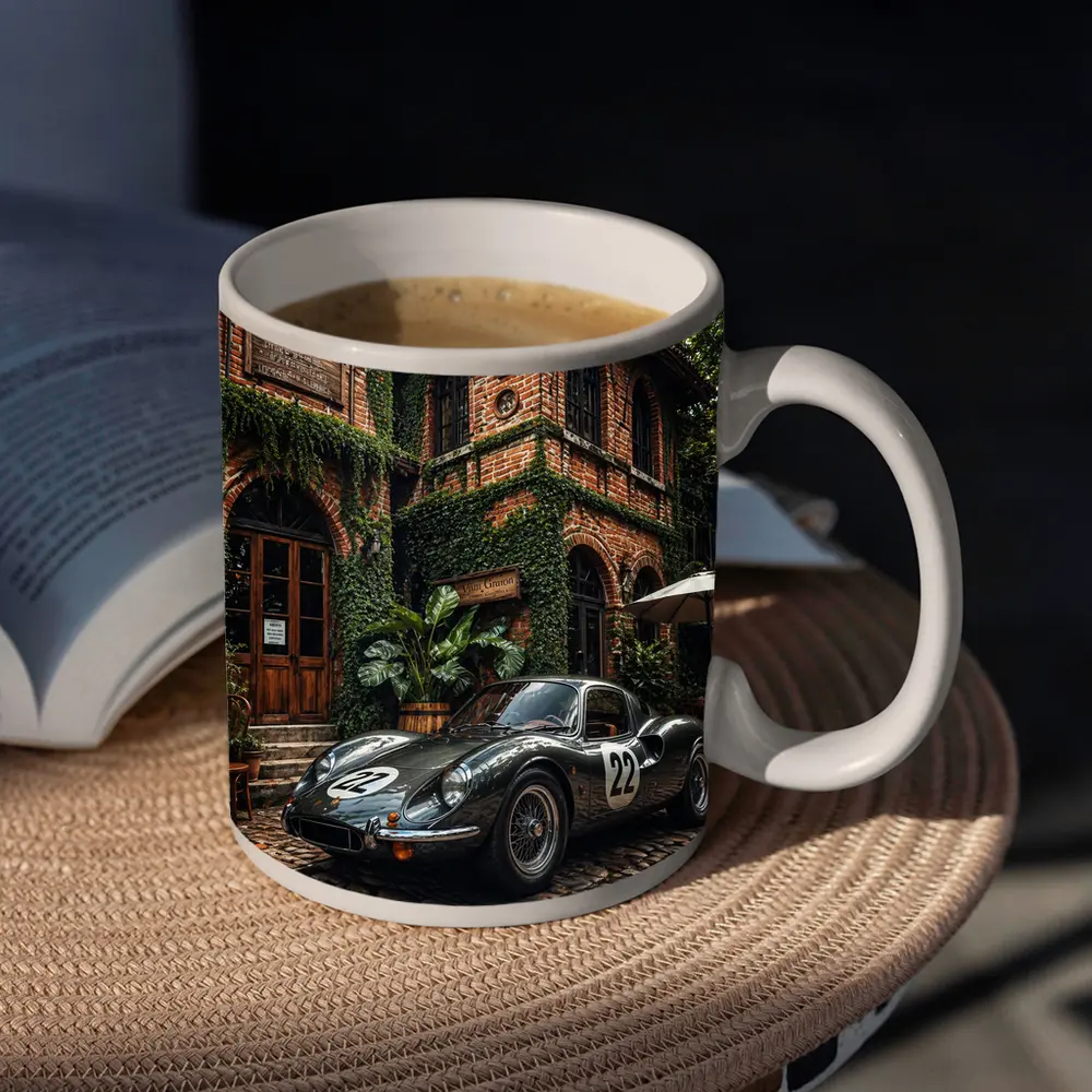 Ferrari Classic Racing Car Ivy Brick Building – Mugs