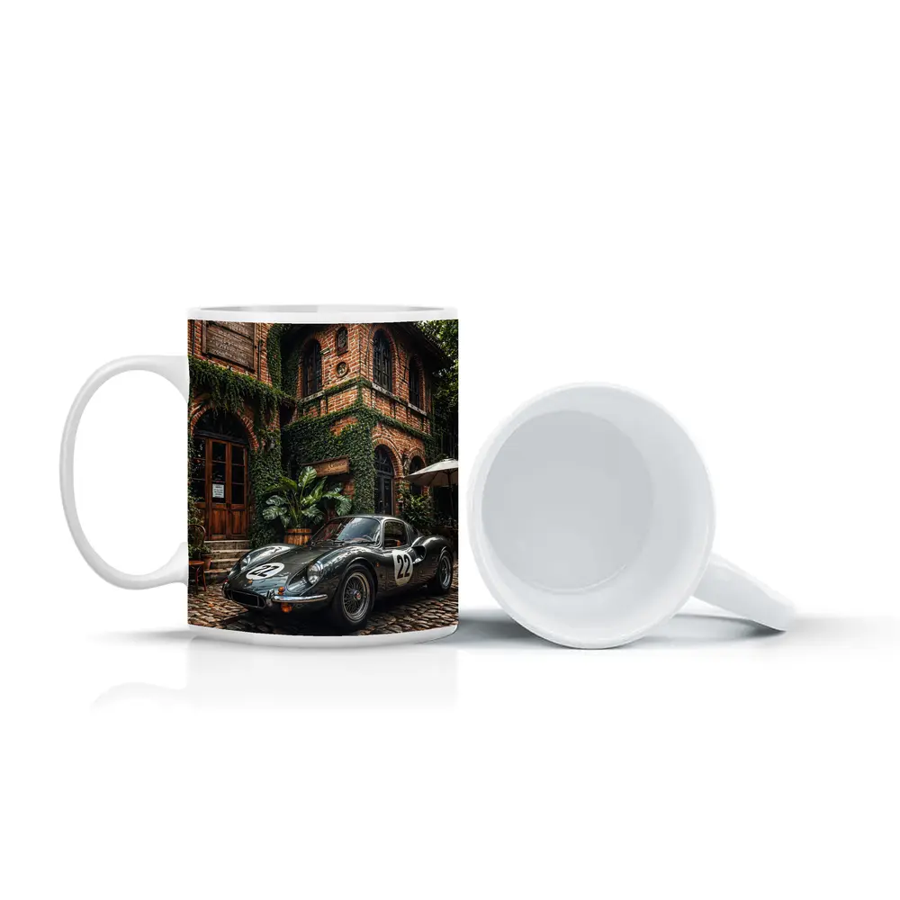 Ferrari Classic Racing Car Ivy Brick Building – Mugs