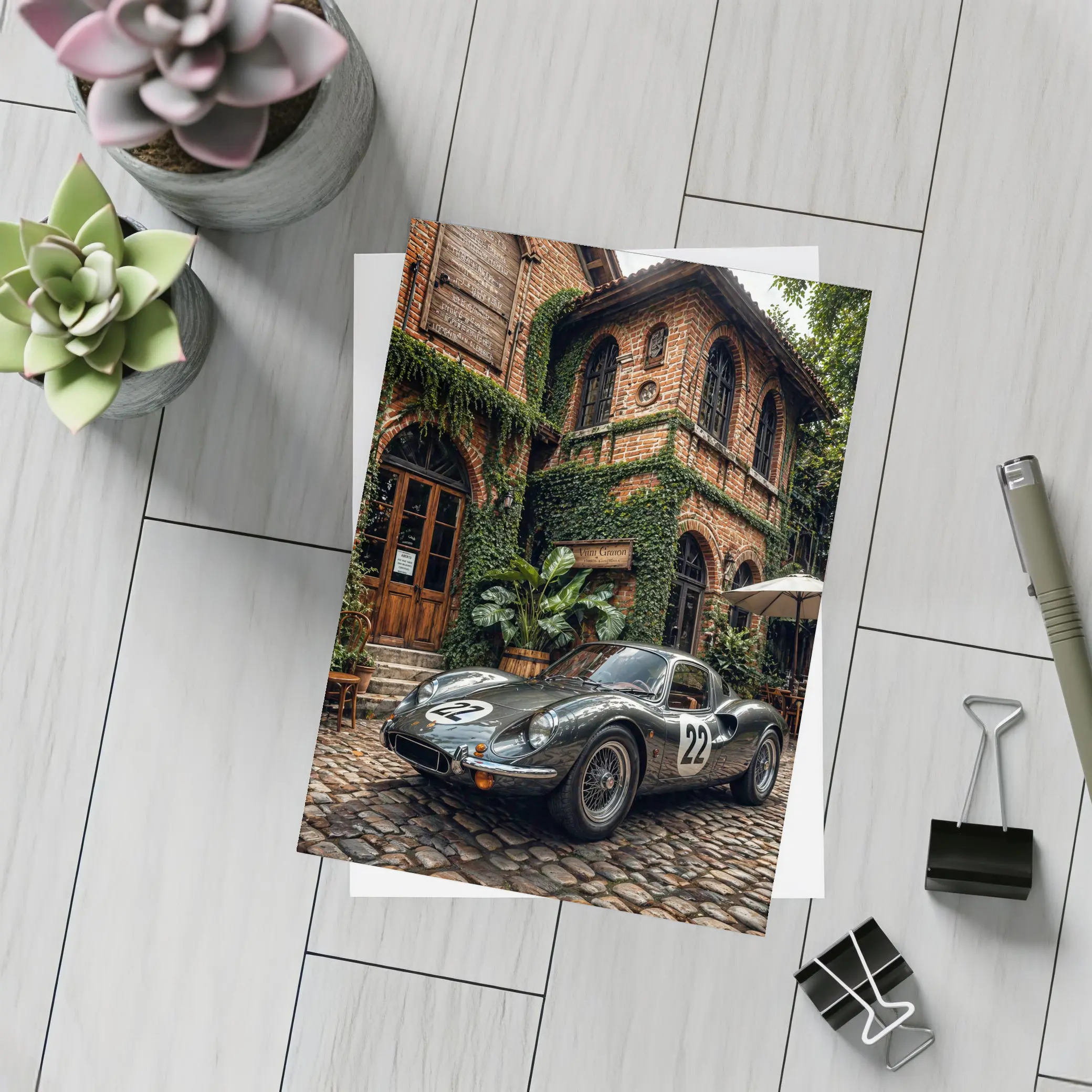 Ferrari Classic Racing Car Ivy Brick Building – Postcards