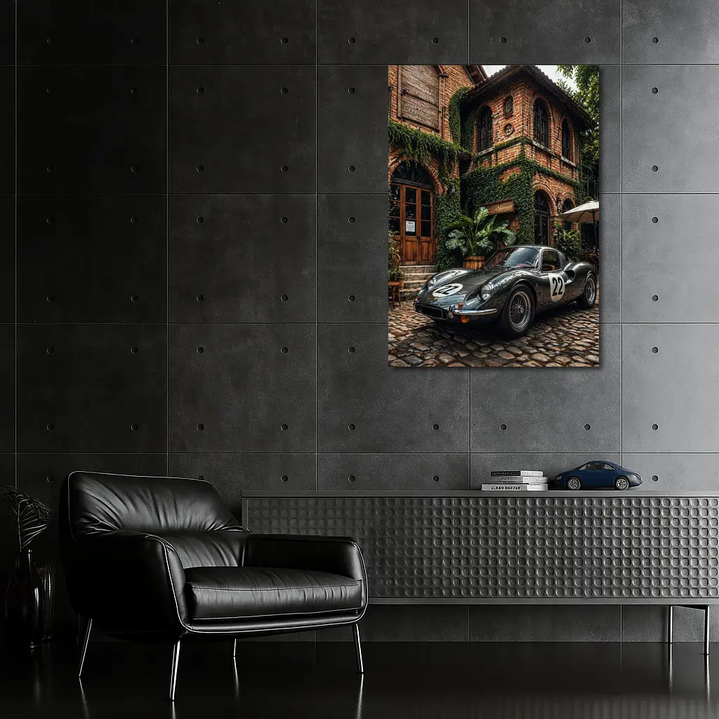 Ferrari Classic Racing Car Ivy Brick Building – Wall Art