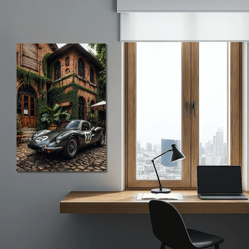 Ferrari Classic Racing Car Ivy Brick Building – Wall Art