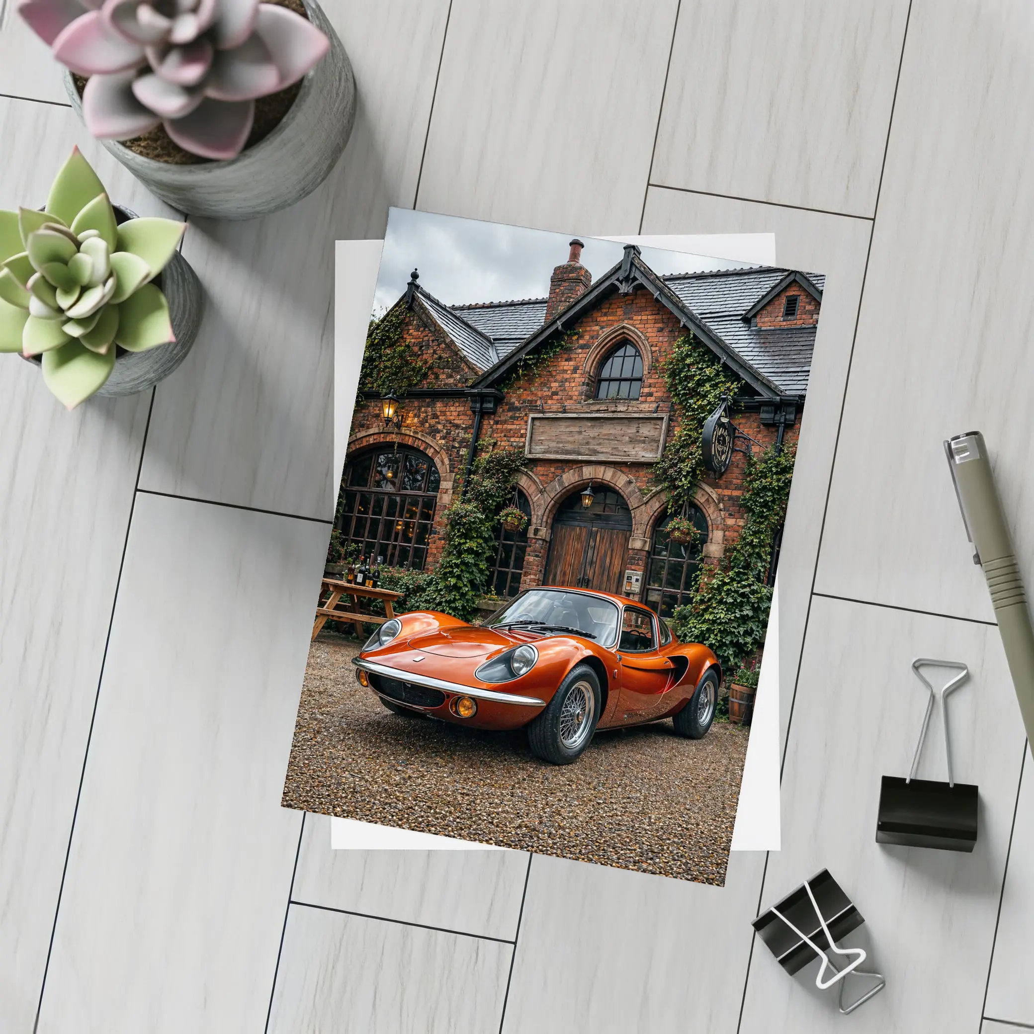 Lotus Elise Classic Red British Cottage Setting – Postcards