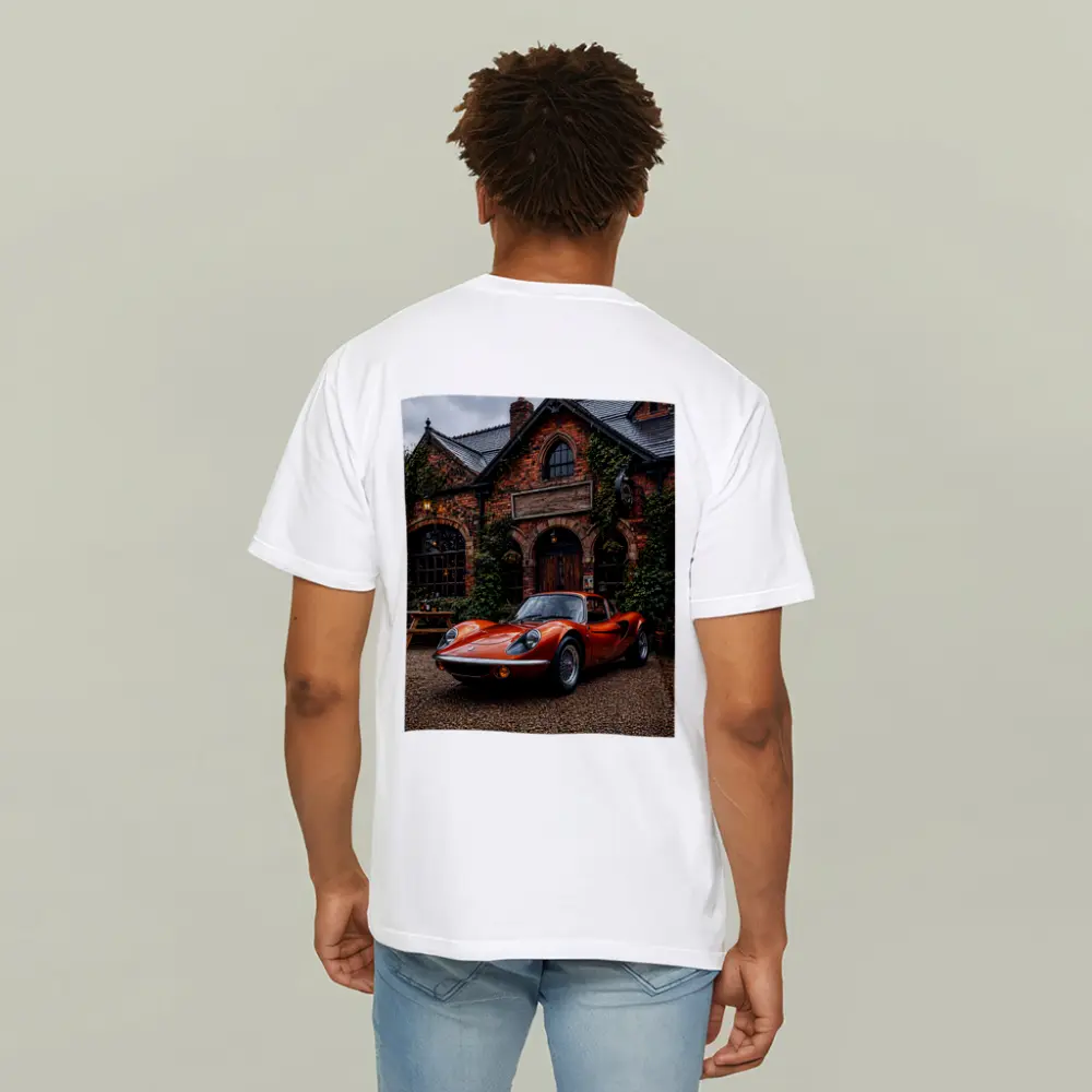 Lotus Elise Classic Red British Cottage Setting – T-Shirts