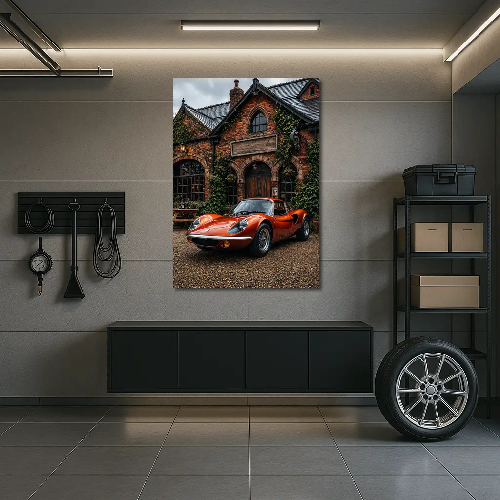Lotus Elise Classic Red British Cottage Setting – Wall Art