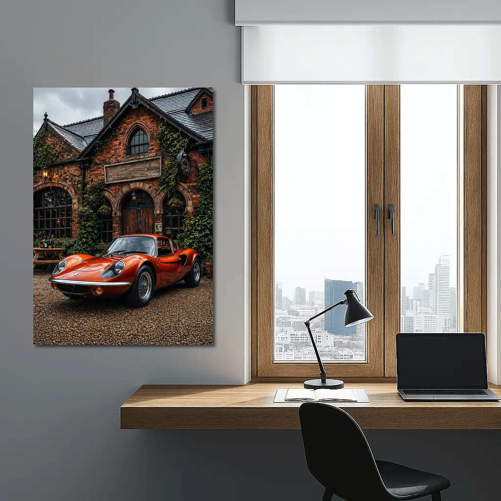 Lotus Elise Classic Red British Cottage Setting – Wall Art
