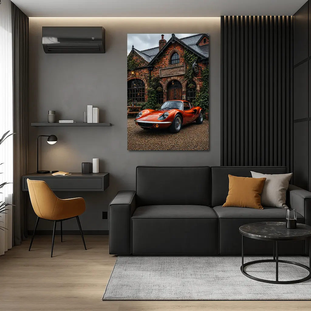 Lotus Elise Classic Red British Cottage Setting – Wall Art