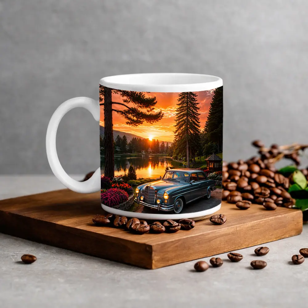 Classic Mercedes Benz Sedan Lake Sunset – Mugs