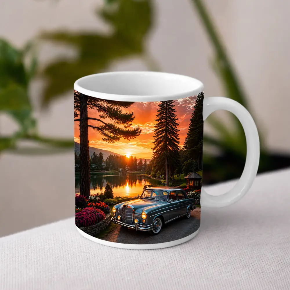Classic Mercedes Benz Sedan Lake Sunset – Mugs