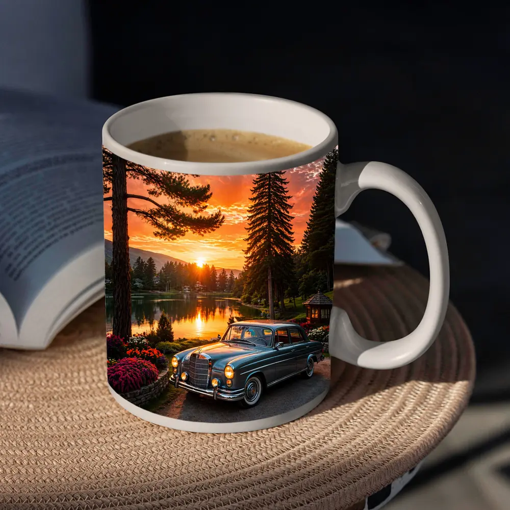 Classic Mercedes Benz Sedan Lake Sunset – Mugs