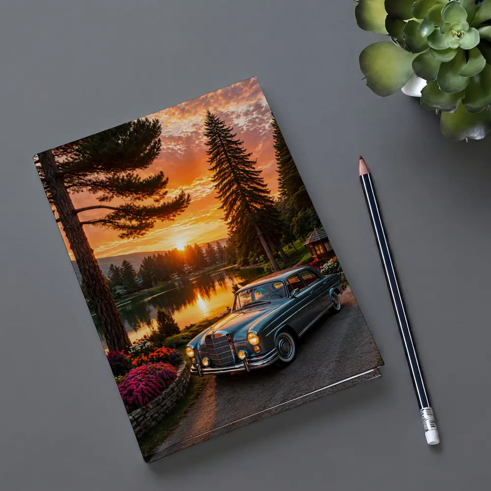 Classic Mercedes Benz Sedan Lake Sunset – Notebooks