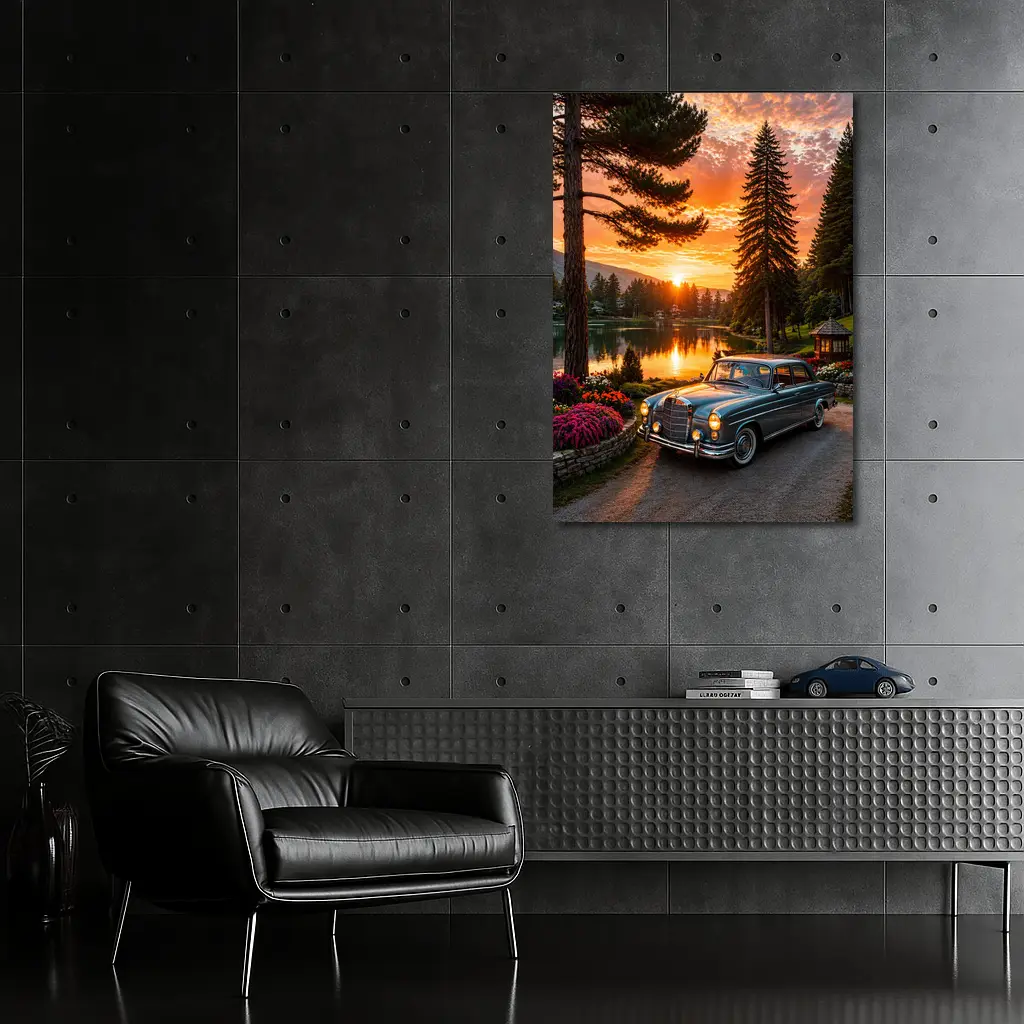 Classic Mercedes Benz Sedan Lake Sunset – Wall Art