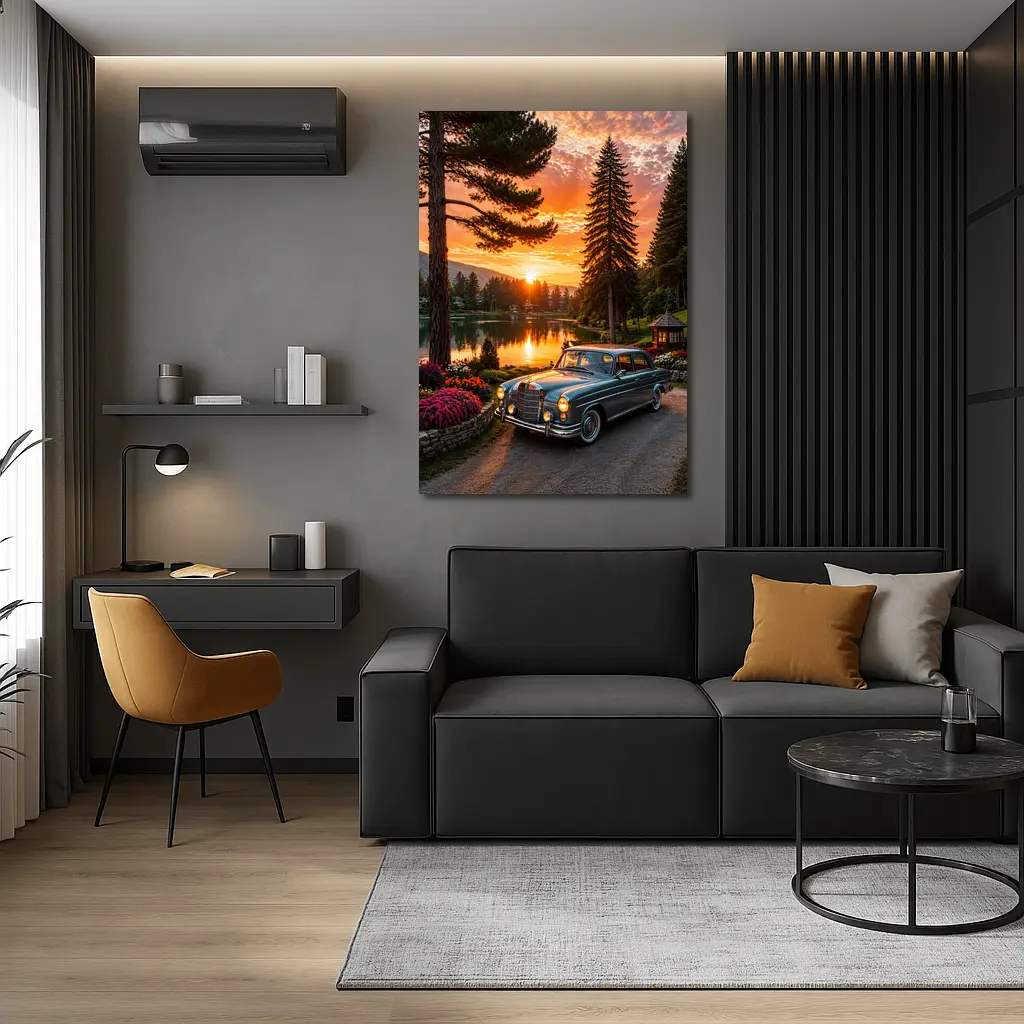 Classic Mercedes Benz Sedan Lake Sunset – Wall Art