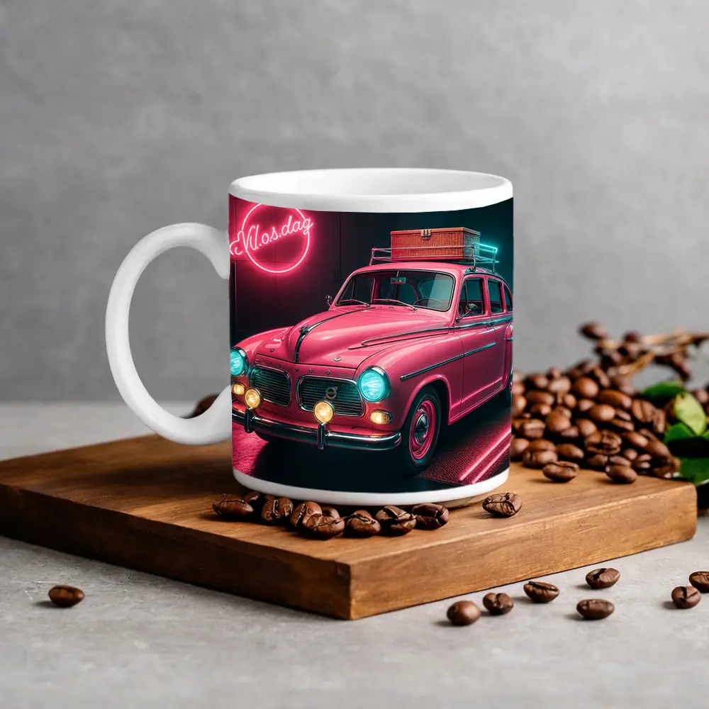 Retro Volvo Classic Car Neon Garage – Mugs
