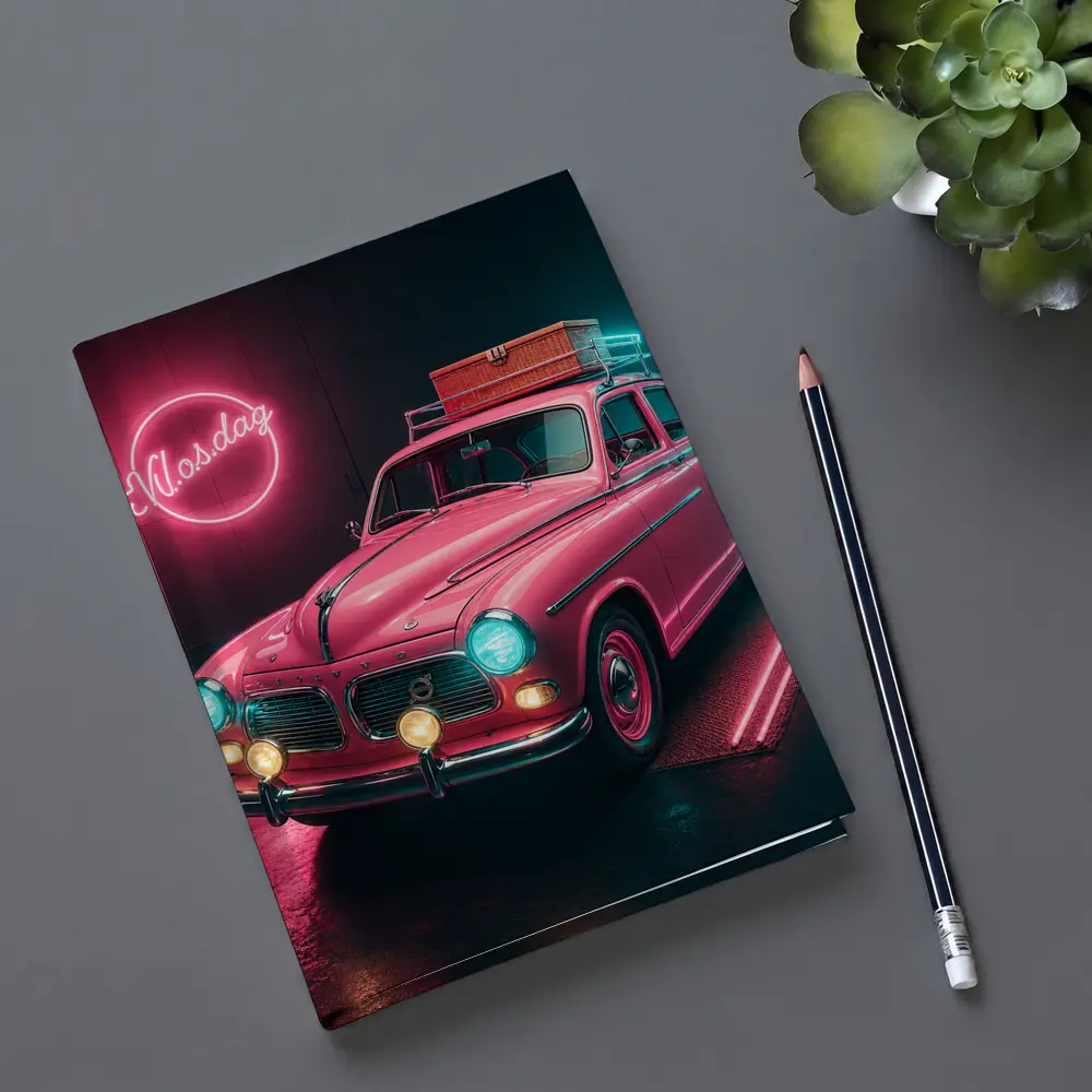 Retro Volvo Classic Car Neon Garage – Notebooks