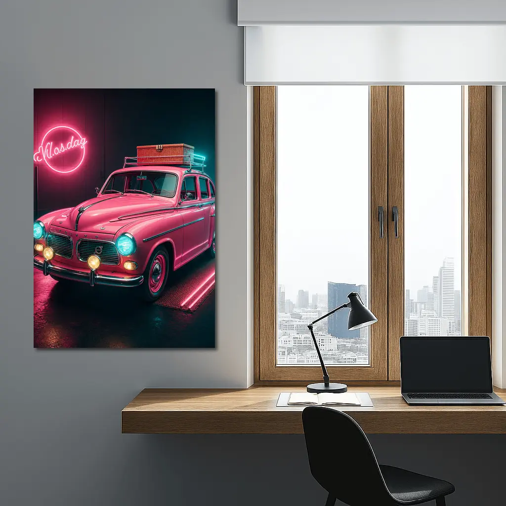 Retro Volvo Classic Car Neon Garage – Wall Art