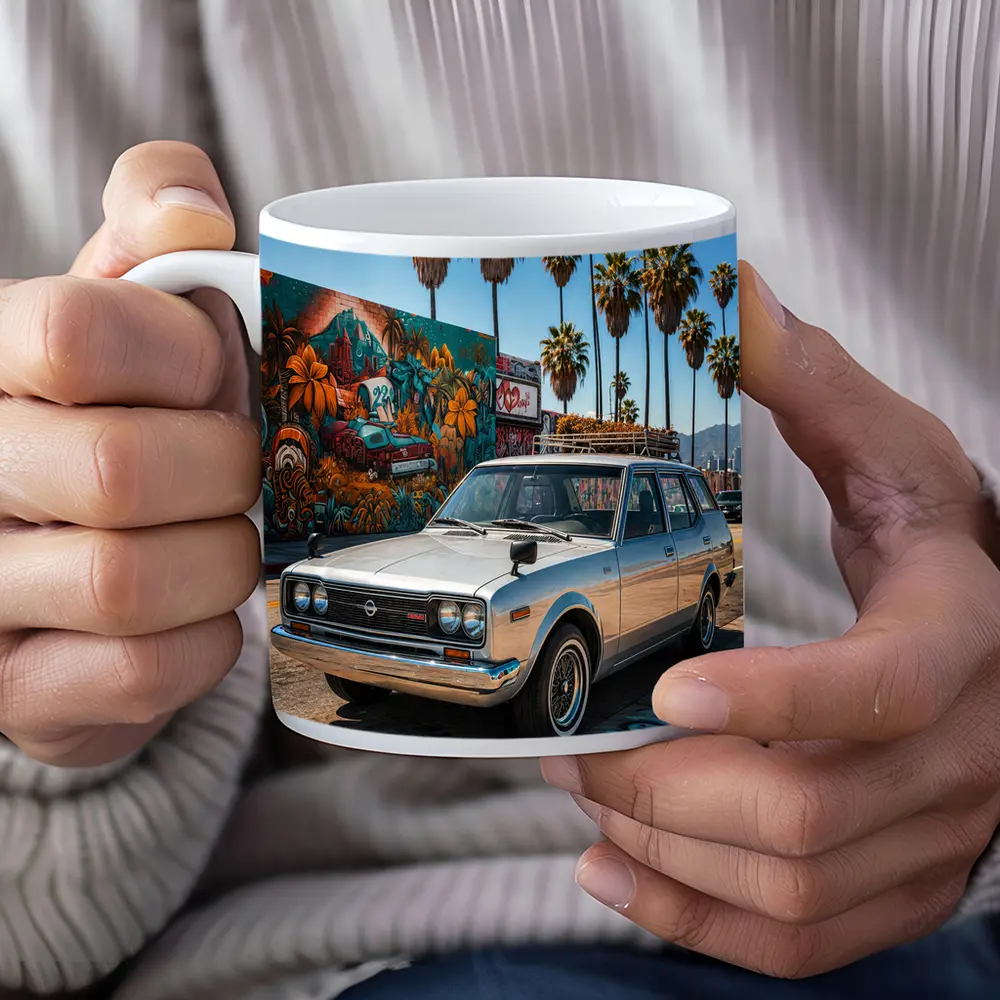 Retro Nissan Wagon Los Angeles Street Mural – Mugs