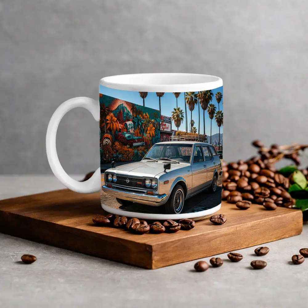 Retro Nissan Wagon Los Angeles Street Mural – Mugs
