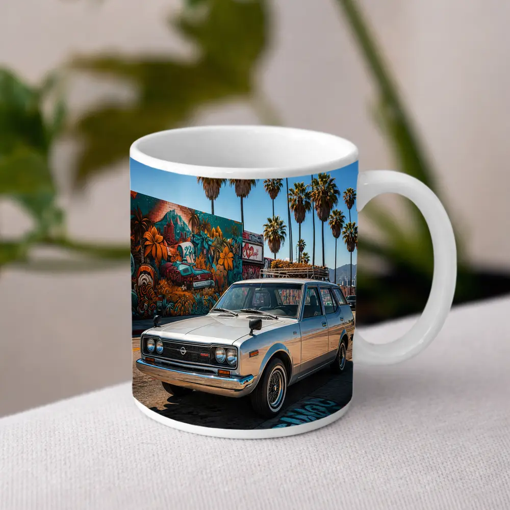 Retro Nissan Wagon Los Angeles Street Mural – Mugs