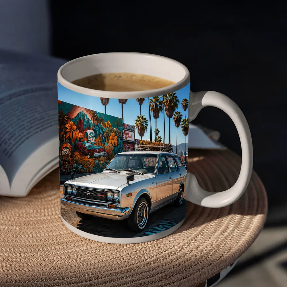 Retro Nissan Wagon Los Angeles Street Mural – Mugs