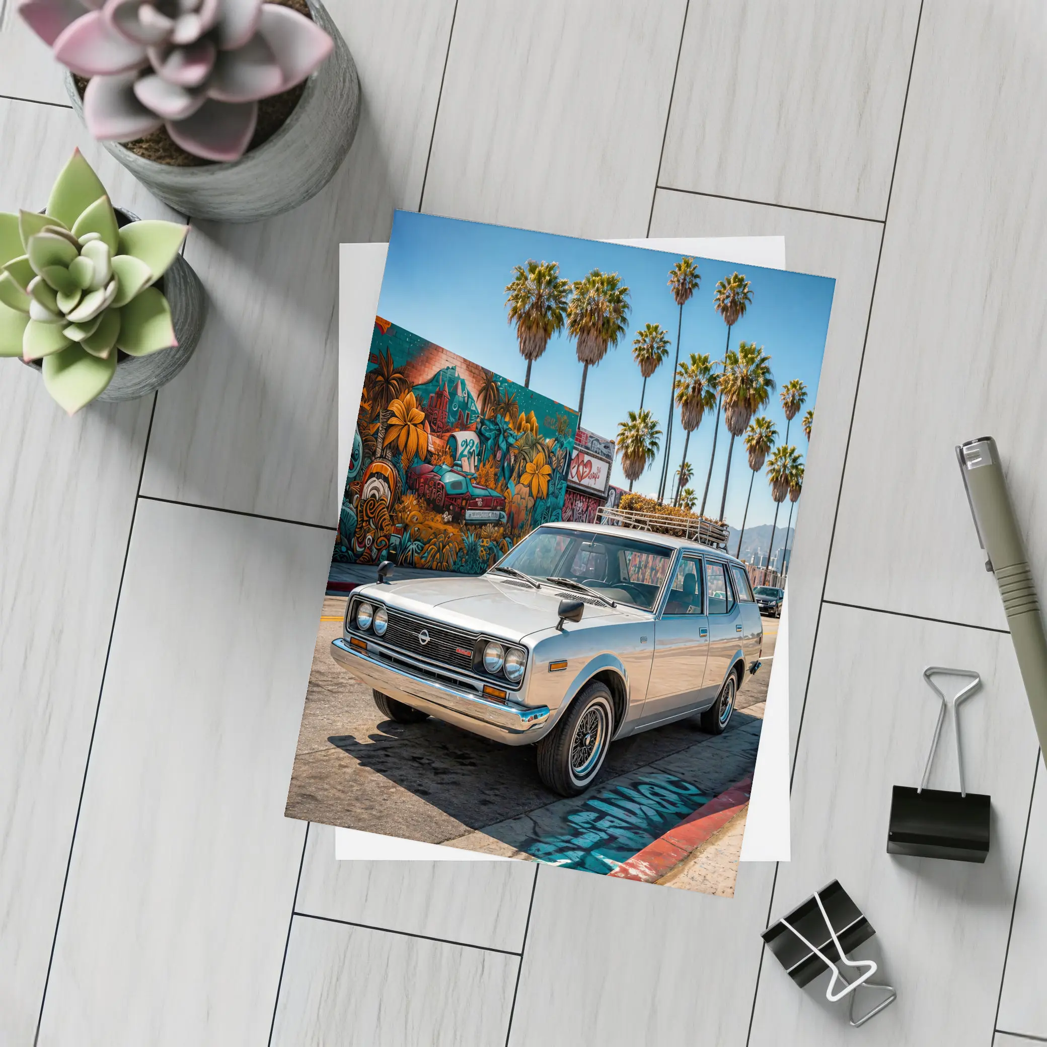 Retro Nissan Wagon Los Angeles Street Mural – Postcards