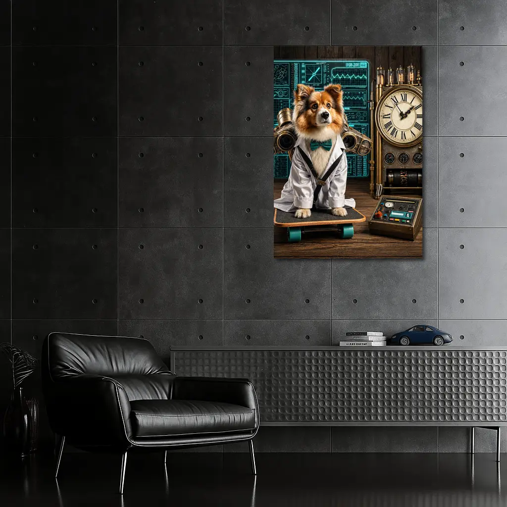 Shetland Sheepdog Scientist Steampunk Lab Setting – Wall Art