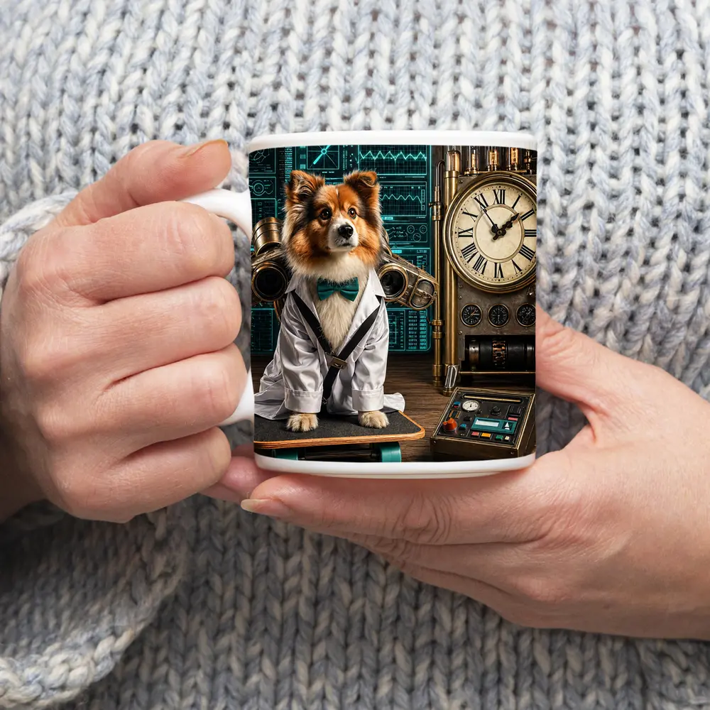 Shetland Sheepdog Scientist Steampunk Lab Setting – Mugs
