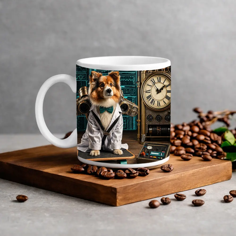 Shetland Sheepdog Scientist Steampunk Lab Setting – Mugs