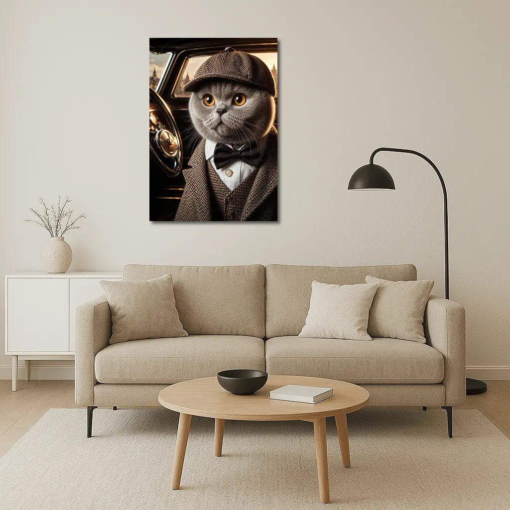 Scottish Fold Cat Detective Wearing Tweed Suit – Wall Art