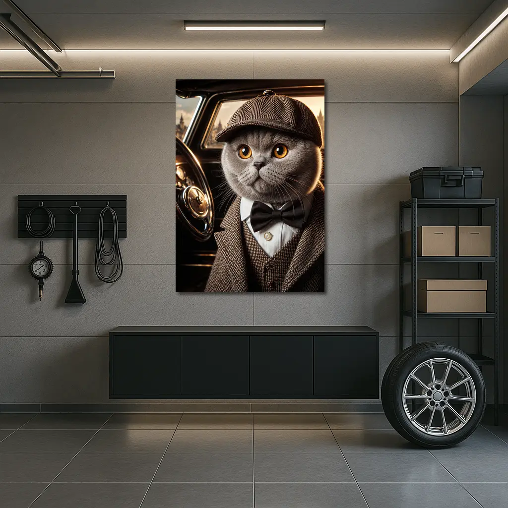 Scottish Fold Cat Detective Wearing Tweed Suit – Wall Art