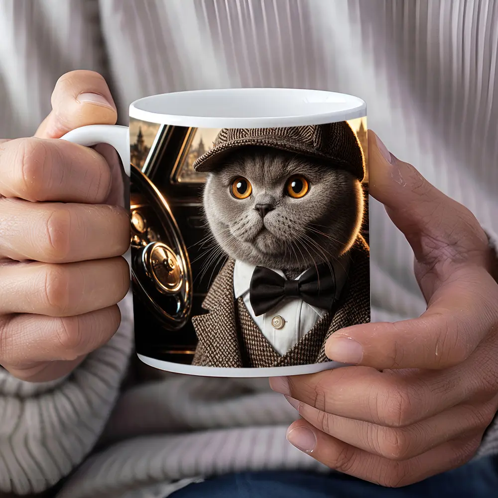 Scottish Fold Cat Detective Wearing Tweed Suit – Mugs
