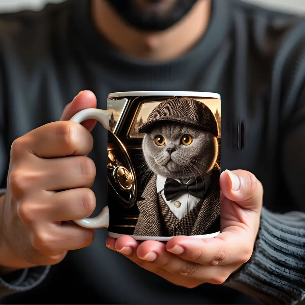 Scottish Fold Cat Detective Wearing Tweed Suit – Mugs