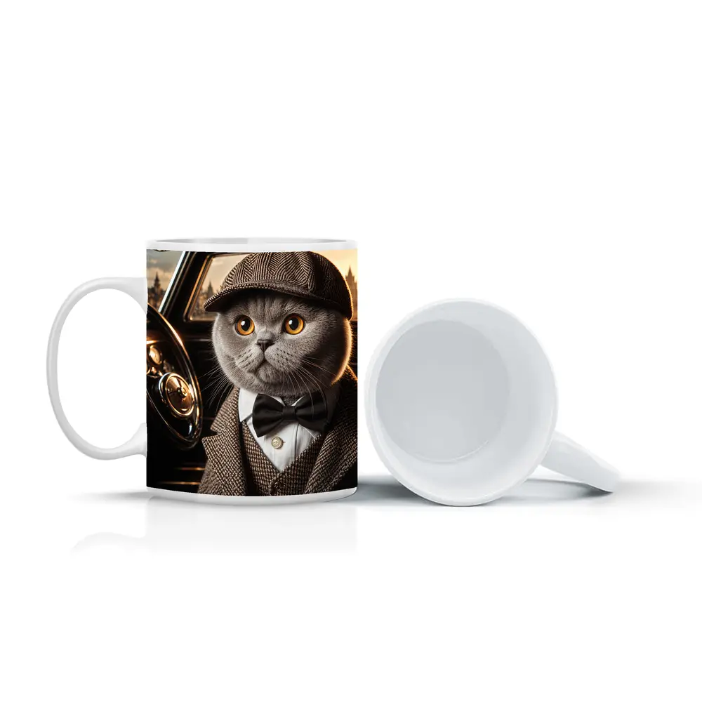 Scottish Fold Cat Detective Wearing Tweed Suit – Mugs