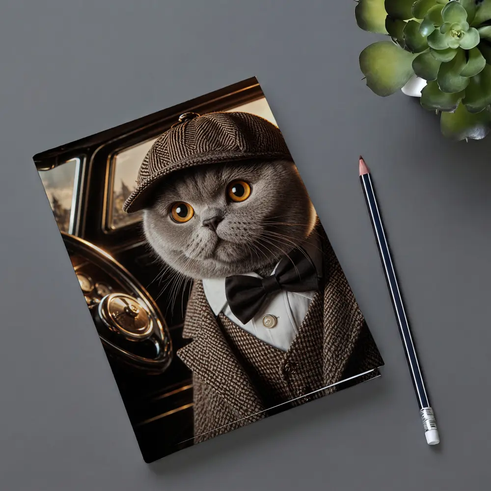 Scottish Fold Cat Detective Wearing Tweed Suit – Notebooks