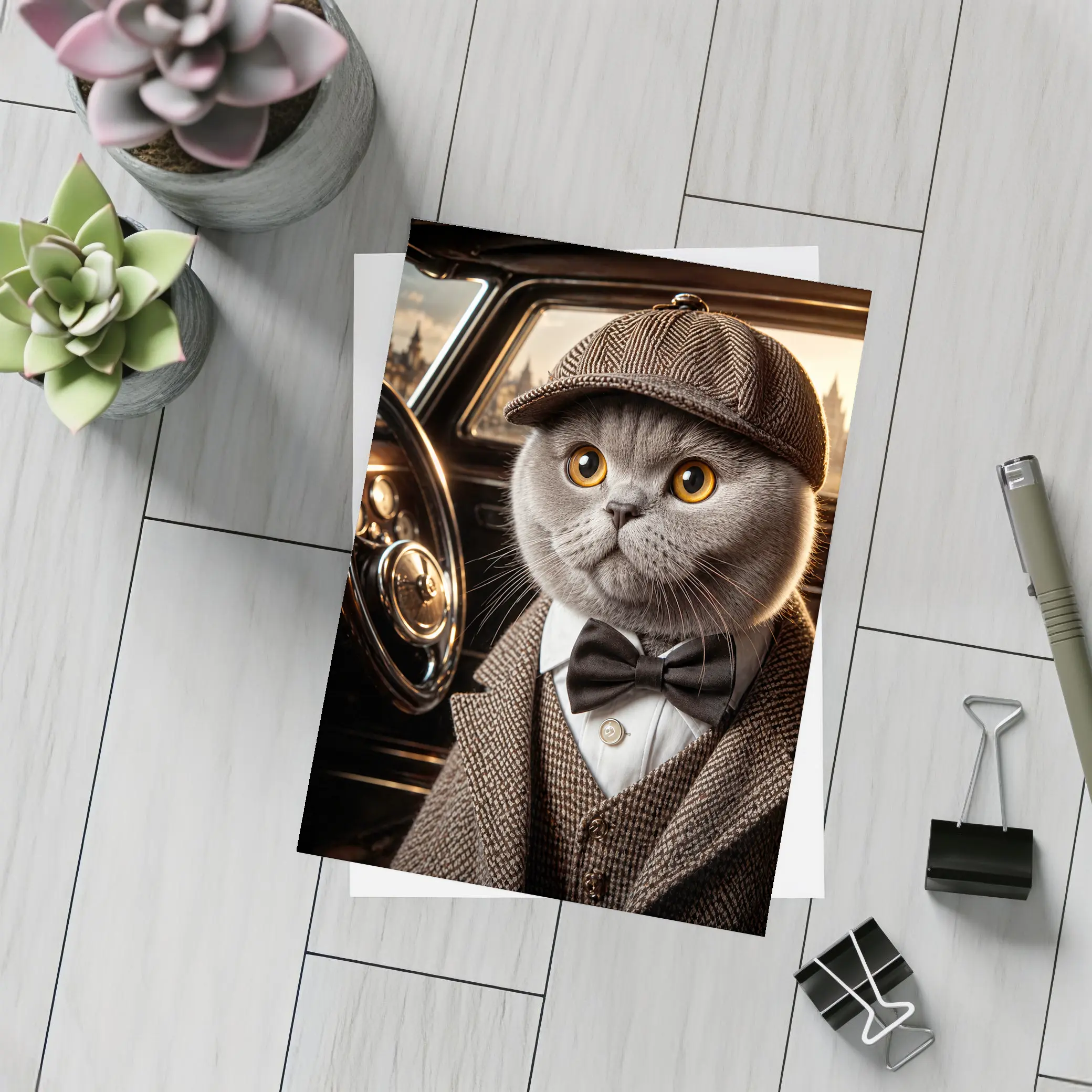 Scottish Fold Cat Detective Wearing Tweed Suit – Postcards