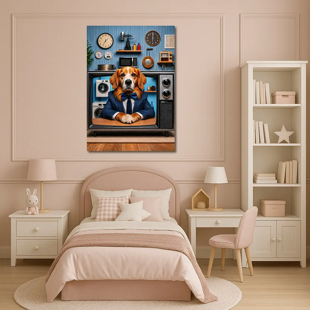 Beagle in Suit Retro TV Vintage Interior – Wall Art