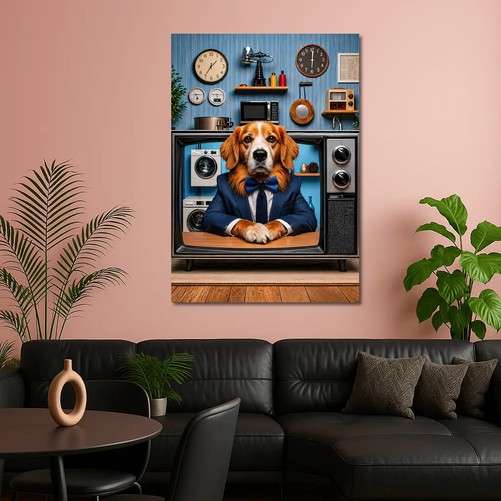 Beagle in Suit Retro TV Vintage Interior – Wall Art